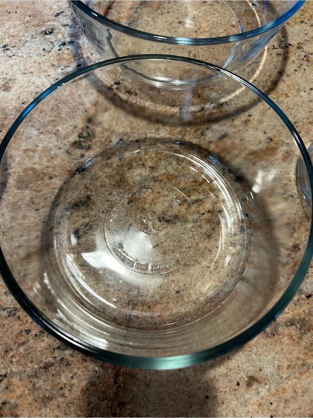 Anchor Hocking Gray Blue Rim Clear Glass Mixing Bowl Set (5) 1C,2C,4C,7C & 8Cup.